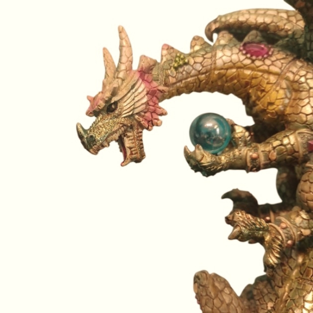 LARGE Dragon - Intricate Dragon Figurine With 'Gems & Orb' C